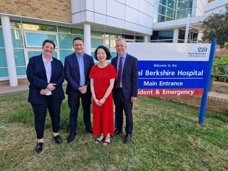 Olivia with Matt Rodda, Yuan Yang and Wes Streeting outside the Royal Berks hospital