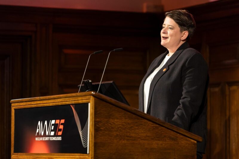 Olivia speaking at the AWE 75 Anniversary Event in London