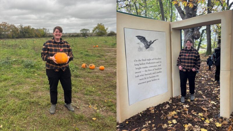 Olivia visiting the Pumpkin Trail at Wasing Park