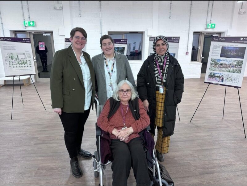With Norcot Cllrs, Jo Lovelock, Finn McGoldrick, and Mamuna Naz, listening to residents in Dee Park