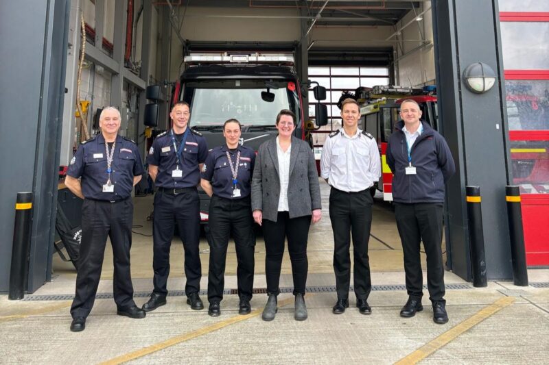 Olivia meeting with the team at Theale Fire Station